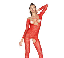 Бодистокинг Passion BS040 red, комбинезон с открытой грудью