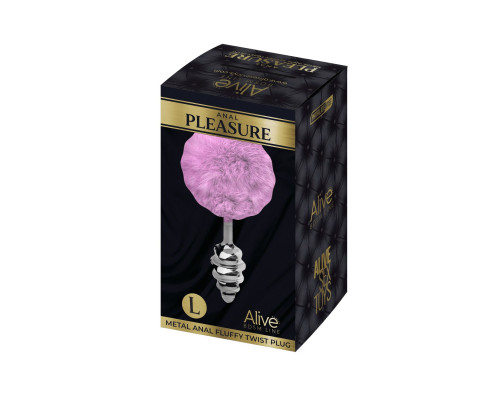 Металева анальна пробка Кролячий хвостик Alive Fluffy Twist Plug L Purple, діаметр 3,8 см