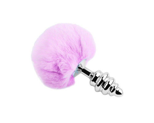 Металева анальна пробка Кролячий хвостик Alive Fluffy Twist Plug L Purple, діаметр 3,8 см