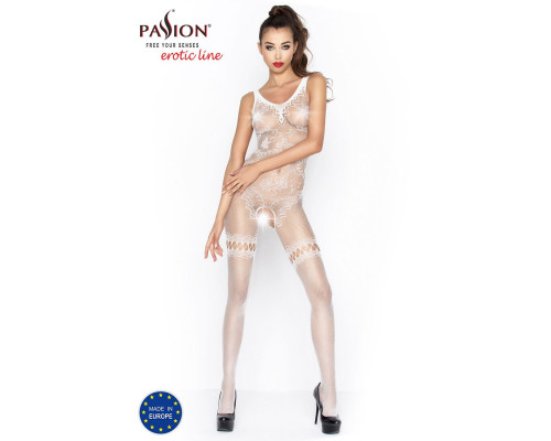 Бодистокинг Passion BS045 white, комбинезон, имитация чулок и боди
