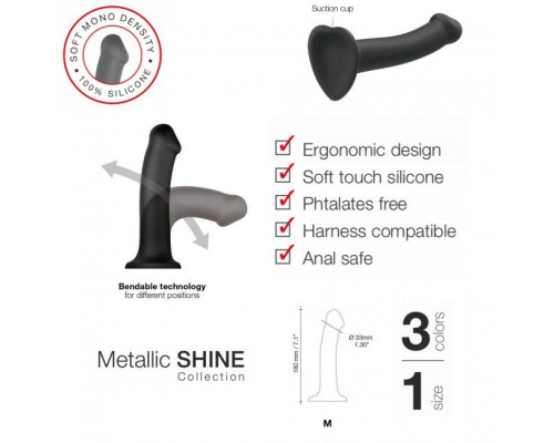 Насадка для страпона Strap-On-Me Mono Density Dildo Violet M, диам. 3,3см, однослойный силикон