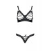 Комплект з екошкіри CELINE BIKINI 6XL/7XL — Passion: відкритий бра зі стрічками, стрінги зі шнурів