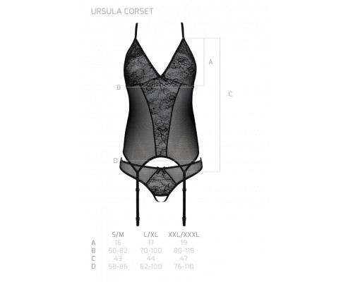 Корсет із пажами, трусики з ажурним декором та відкритим кроком Ursula Corset white L/XL — Passion