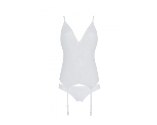 Корсет із пажами, трусики з ажурним декором та відкритим кроком Ursula Corset white L/XL — Passion