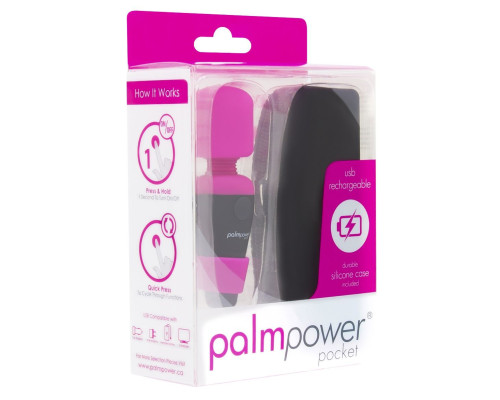 Міні вібромасажер PalmPower Pocket з чохлом на блискавці, водостійкий, перезаряджається, довжина 9 см