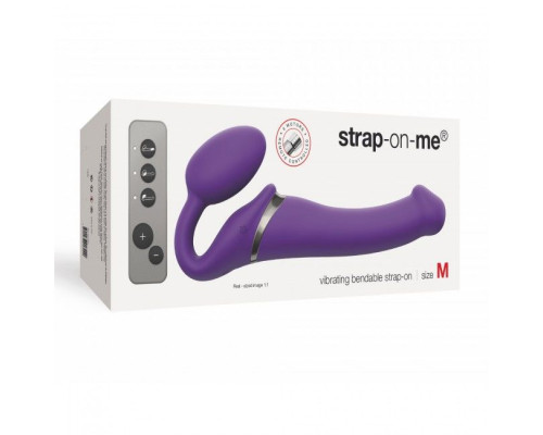 Безремневой страпон с вибрацией Strap-On-Me Vibrating Violet M диаметр 3,3см, пульт ДУ, регулируемый