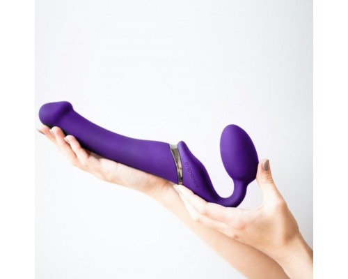 Безремневой страпон с вибрацией Strap-On-Me Vibrating Violet M диаметр 3,3см, пульт ДУ, регулируемый