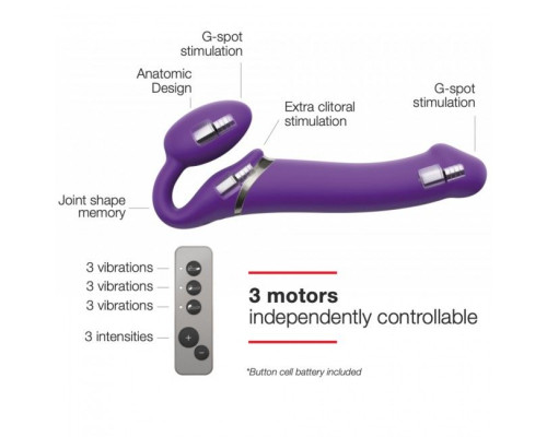 Безремневой страпон с вибрацией Strap-On-Me Vibrating Violet M диаметр 3,3см, пульт ДУ, регулируемый