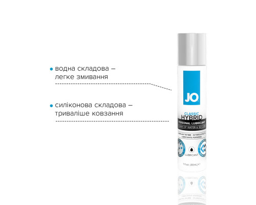 Густа змазка водно-силіконова System JO Classic Hybrid (30 мл) без парабенів, гліцерину та олій