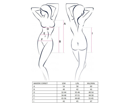 Корсет-сорочка з пажами MADDIE CORSET black XXL/XXXL - Passion, трусики