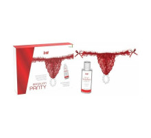 Трусики з перлинним кільцем і полуничним лубрикантом Intt BRAZILIAN PANTY RED