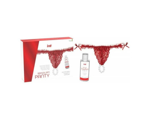 Трусики з перлинним кільцем і полуничним лубрикантом Intt BRAZILIAN PANTY RED