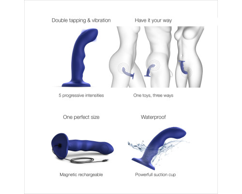 Насадка для страпона з подвійною точковою пульсацією Strap-On-Me TAPPING DILDO WAVE - NIGHT BLUE