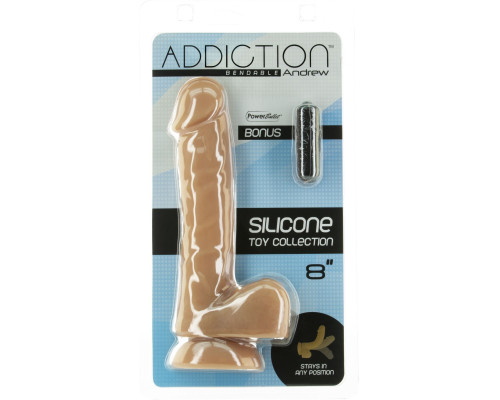 Гнучкий фалоімітатор ADDICTION - ANDREW 8″ Silicone Dong - Caramel, віброкуля в подарунок