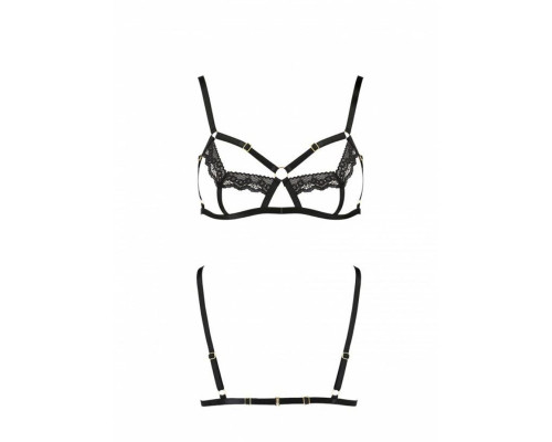 Бюстгальтер-стрепи з мереживом Solon Bra black XXL/XXXL — Passion Exclusive: трусики в комплекті