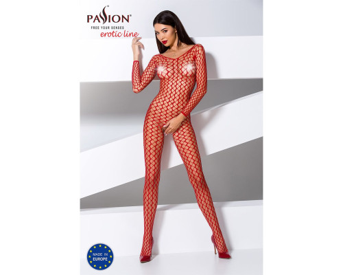 Бодістокінг Passion BS068 red, комбінезон, велика сітка, довгий рукав