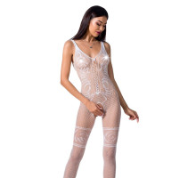Бодістокінг Passion BS069 white, комбінезон, імітація панчох і боді