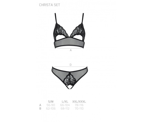 Комплект: бралет з ажурним ліфом та відкритими трусиками Christa Set with Open Bra black L/XL — Pass