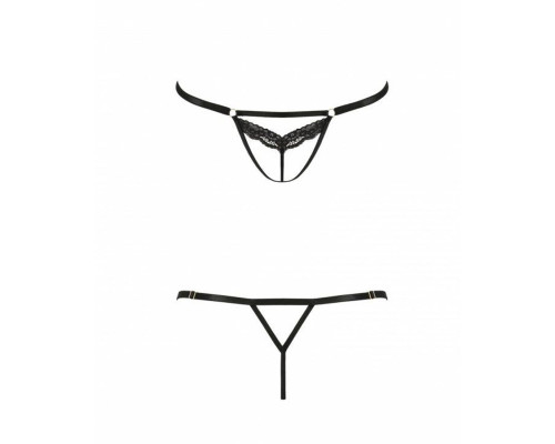 Откровенные трусики-стрепы с кружевом SOLON THONG black XXL/XXXL - Passion Exclusive