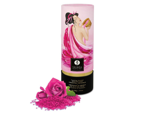 Пінлива сіль для ванни Shunga Dead Sea salt Oriental Crystals — Rose Petal (500 г), сіль Мертвого моря