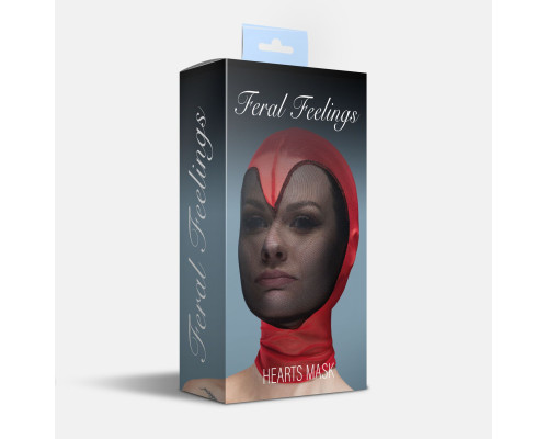 Маска серце сітка із повністю закритим обличчям Feral Feelings - Hearts Mask Red/Black