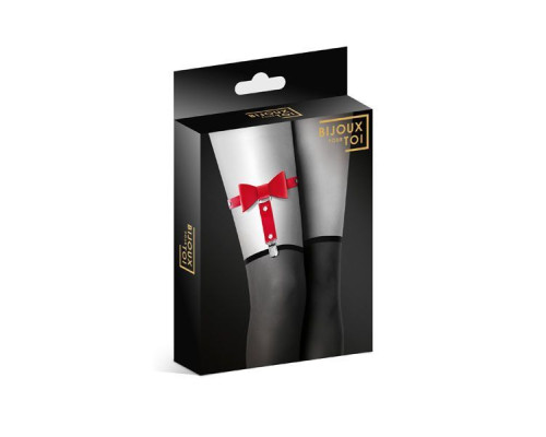 Гартер на ногу Bijoux Pour Toi - WITH BOW Red, сексуальна підв'язка з бантиком, екошкіра