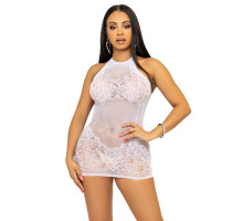 Leg Avenue Rhinestone halter mini dress OS White
