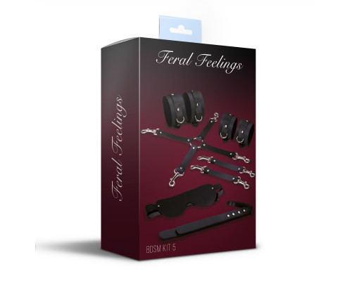 Набор Feral Feelings BDSM Kit 5 Black, наручники, поножи, коннектор, маска, паддл