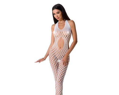 Бодистокинг Passion BS065 white, комбинезон, крупная сетка
