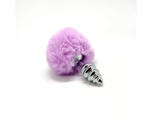Металлическая анальная пробка Кроличий хвостик Alive Fluffly Twist Plug S Purple