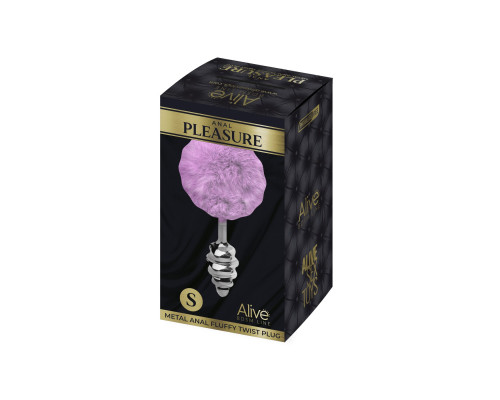 Металлическая анальная пробка Кроличий хвостик Alive Fluffly Twist Plug S Purple
