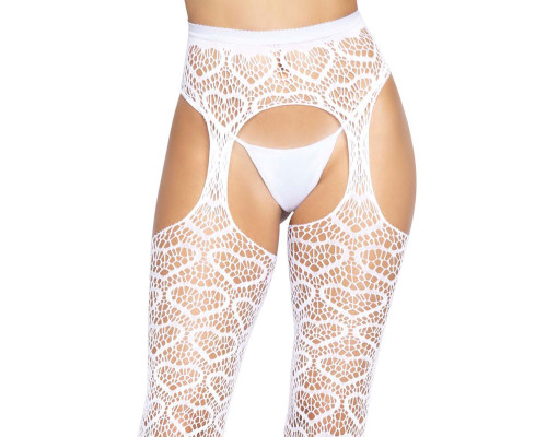 Leg Avenue Heart net suspender hose OS White