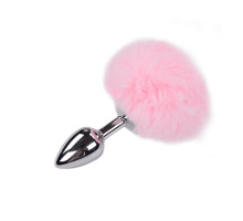 Металева анальна пробка Кролячий хвостик Alive Fluffy Plug S Pink, діаметр 2,8 см