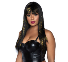 Leg Avenue Long bang wig with tinsel Black/Gold