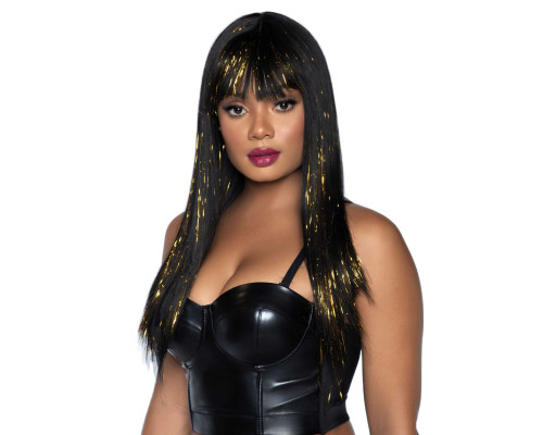 Leg Avenue Long bang wig with tinsel Black/Gold