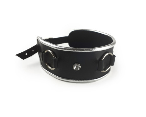 Ошейник из натуральной кожи со стразами и кольцом Art of Sex - Collar Ring