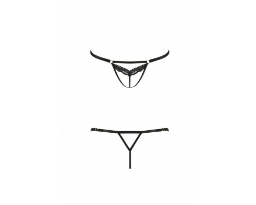 Відверті трусики-стрепи з мереживом SOLON THONG black S/M - Passion Exclusive
