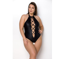 Боді з еко-шкіри з імітацією шнурівки та відкритим доступом Nancy Body black 4XL/5XL - Passion