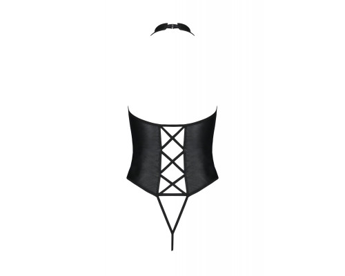 Боді з еко-шкіри з імітацією шнурівки та відкритим доступом Nancy Body black 4XL/5XL - Passion