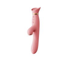 Вібратор-кролик з підігрівом і вакуумною стимуляцією ZALO ROSE RABBIT Strawberry Pink