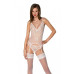 Корсет із пажами, трусики з ажурним декором та відкритим кроком Ursula Corset white S/M — Passion