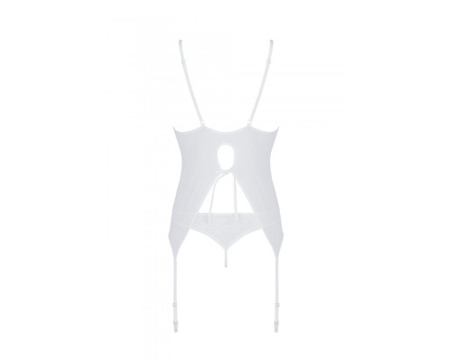 Корсет із пажами, трусики з ажурним декором та відкритим кроком Ursula Corset white S/M — Passion