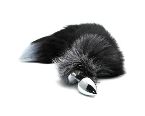 Металева анальна пробка Лисячий хвіст Alive Black And White Fox Tail L (м'ята упаковка)