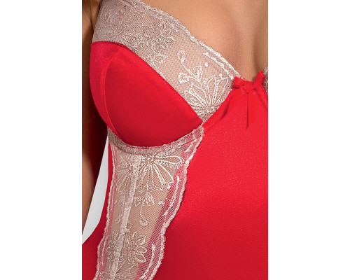 Корсет з пажами LORAINE CORSET red L/XL - Passion Exclusive, трусики