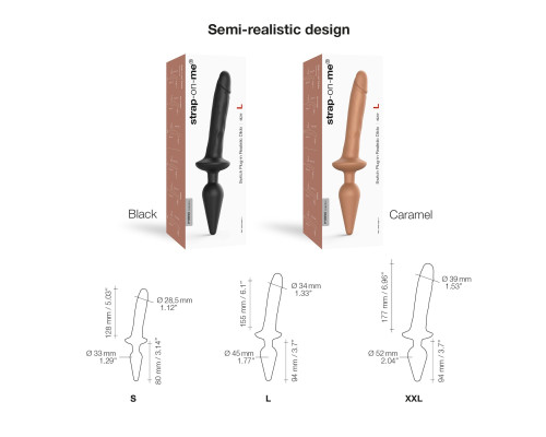 Анальна пробка з дилдо 2в1 Strap-On-Me SWITCH PLUG-IN REALISTIC DILDO Black XXL, діаметр 5,2/3,9 см