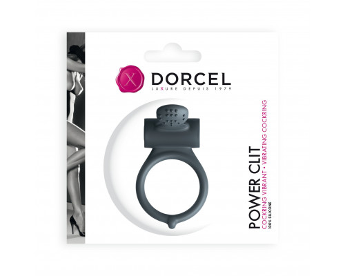 Эрекционное кольцо Dorcel Power Clit Black V2 с вибрацией, с язычком со щеточкой