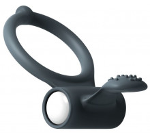 Эрекционное кольцо Dorcel Power Clit Black V2 с вибрацией, с язычком со щеточкой