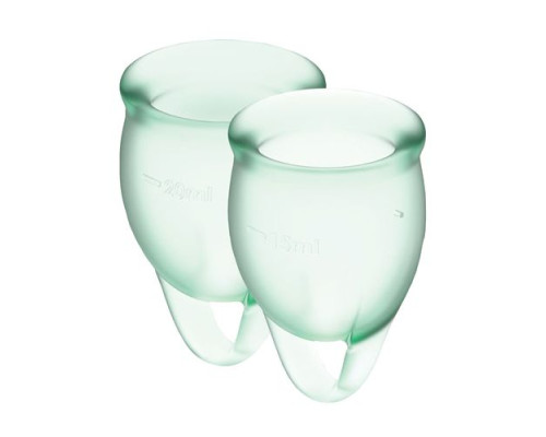 Набір менструальних чаш Satisfyer Feel Confident (light green), 15мл та 20мл, мішечок для зберігання