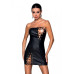 Мінісукня з екошкіри CELINE CHEMISE black XXL/XXXL — Passion: шнурівка, трусики в комплекті
