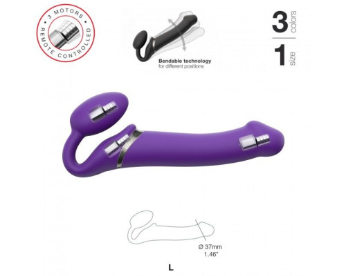 Безремневой страпон с вибрацией Strap-On-Me Vibrating Violet L, диаметр 3,7см, пульт ДУ, регулируемы